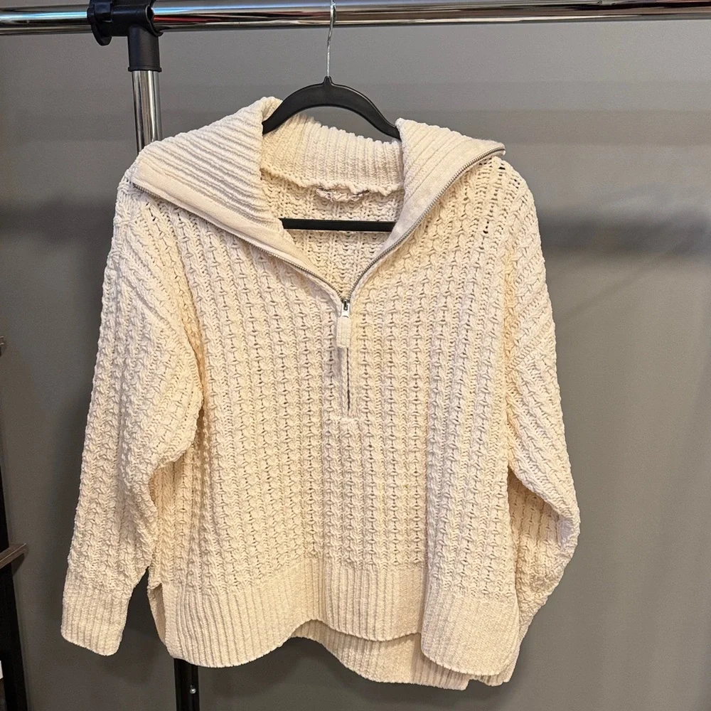 Pink Republic Cream Textured Half-Zip Sweater - Picture 1 of 2